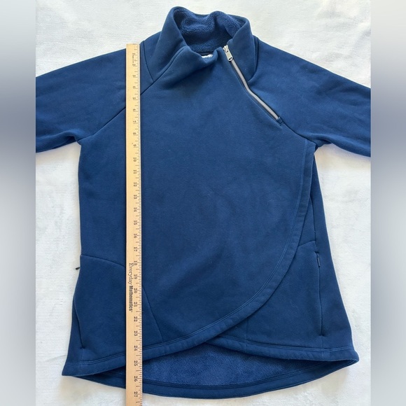 Athleta Pullover Dark Blue Cozy Karma Asymmetrical Zip Fleece Sweatshirt Size M - Picture 4 of 13